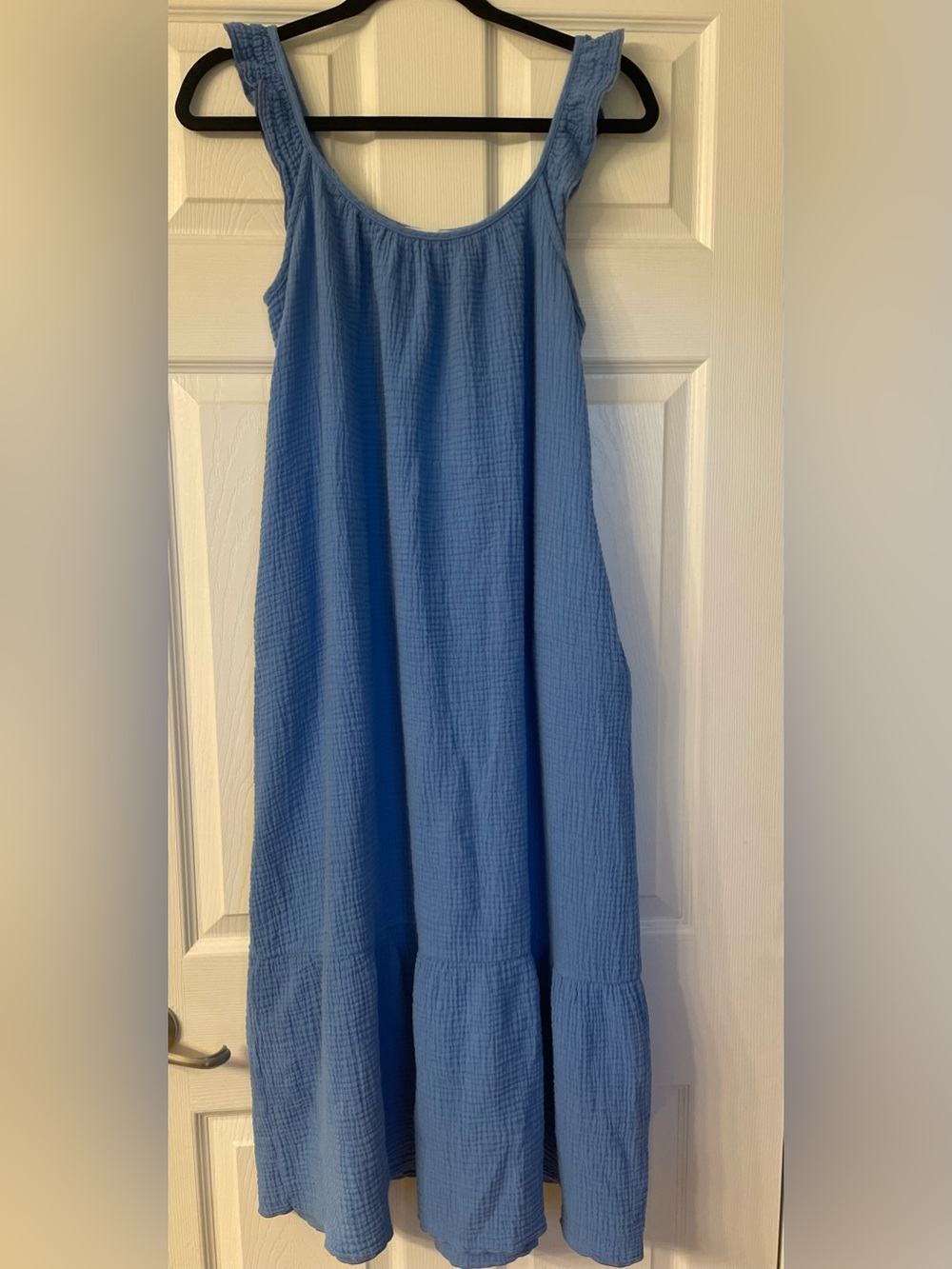 Carly Jean Los Angeles Maxi Dress Blue 100% Cotton Ruffle Sleeve Size Small